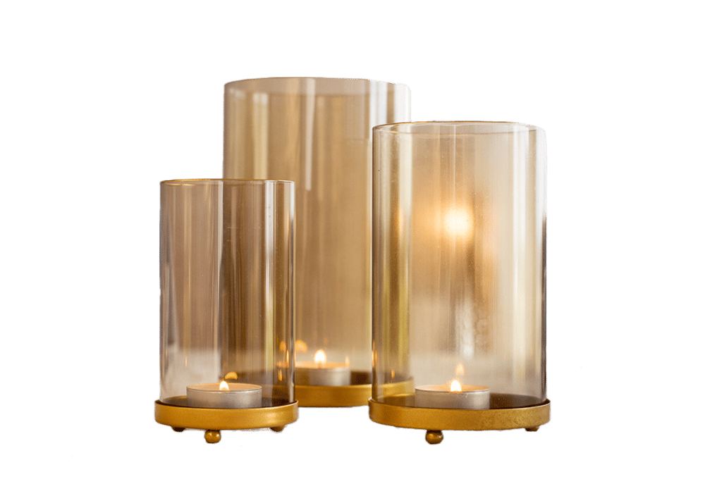 in und Gold Stil - 3-teilig Windlicht-Set Glanz